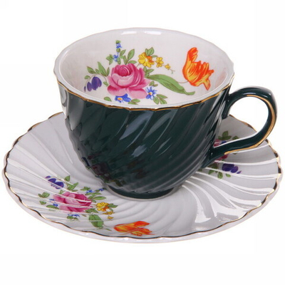 Чайный набор 12 предметов «Цветочная фантазия» (6кружек 200мл+6блюдец), морская волна