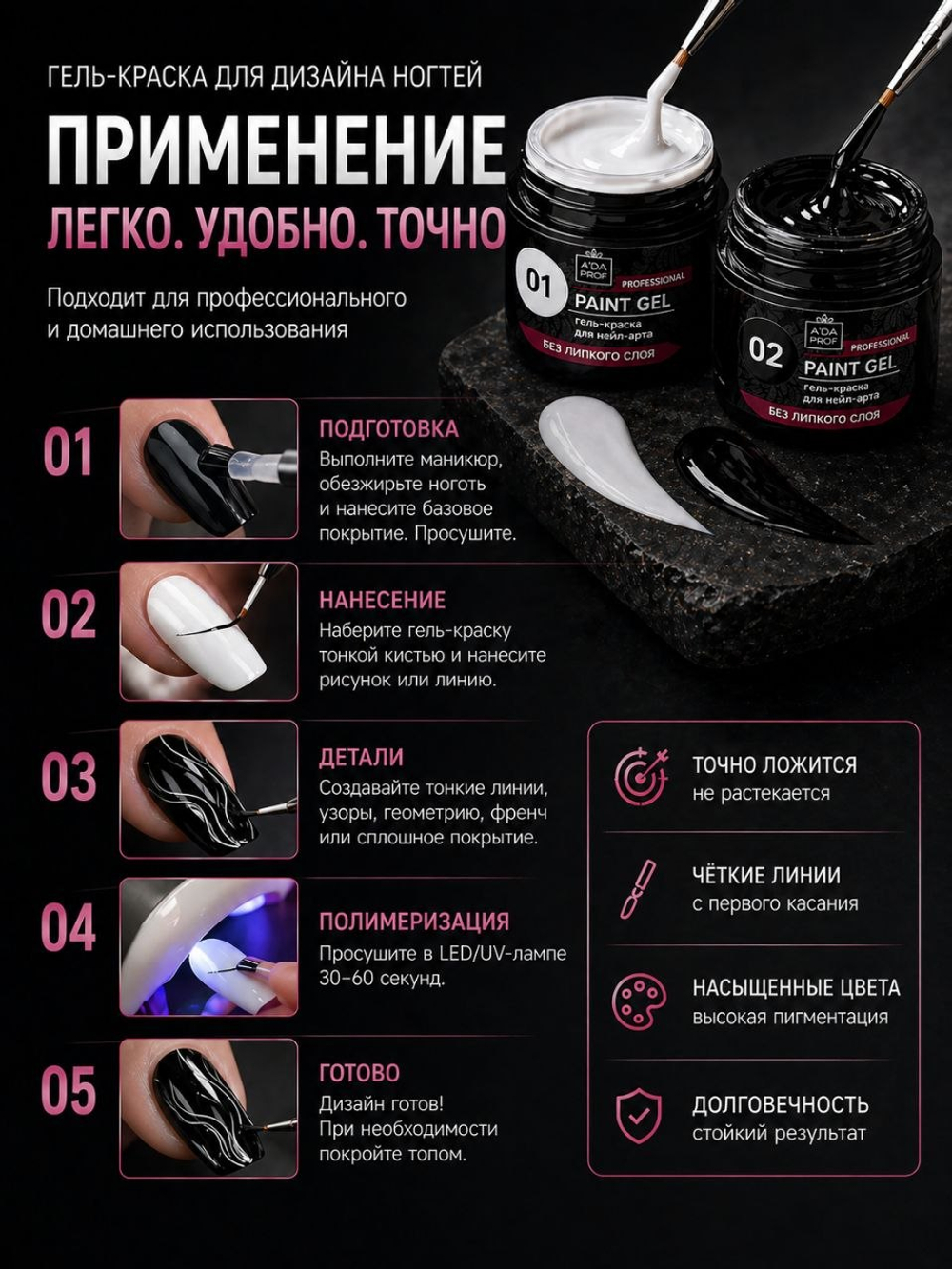 Набор Гель краска черная/белая с липким слоем