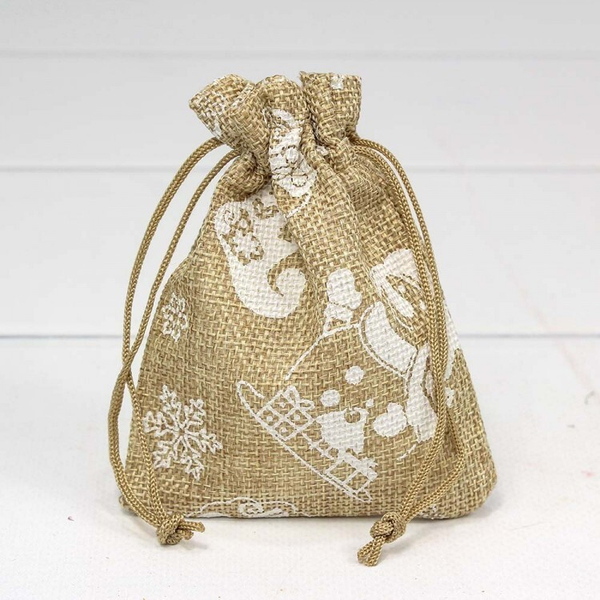 
          Мешочек 9 х 12 см "Новый год" с рисунком искусственный лен (коричневый)