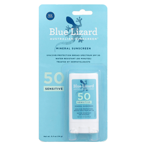 Blue Lizard Australian Sunscreen, Sensitive, минеральный солнцезащитный стик, SPF 50+, 14 г (0,5 унции)