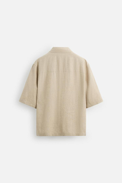 ZARA РУБАШКА ОВЕРСАЙЗ ИЗО ЛЬНА И ВИСКОЗЫ, СВЕТЛО-БЕЖЕВЫЙ