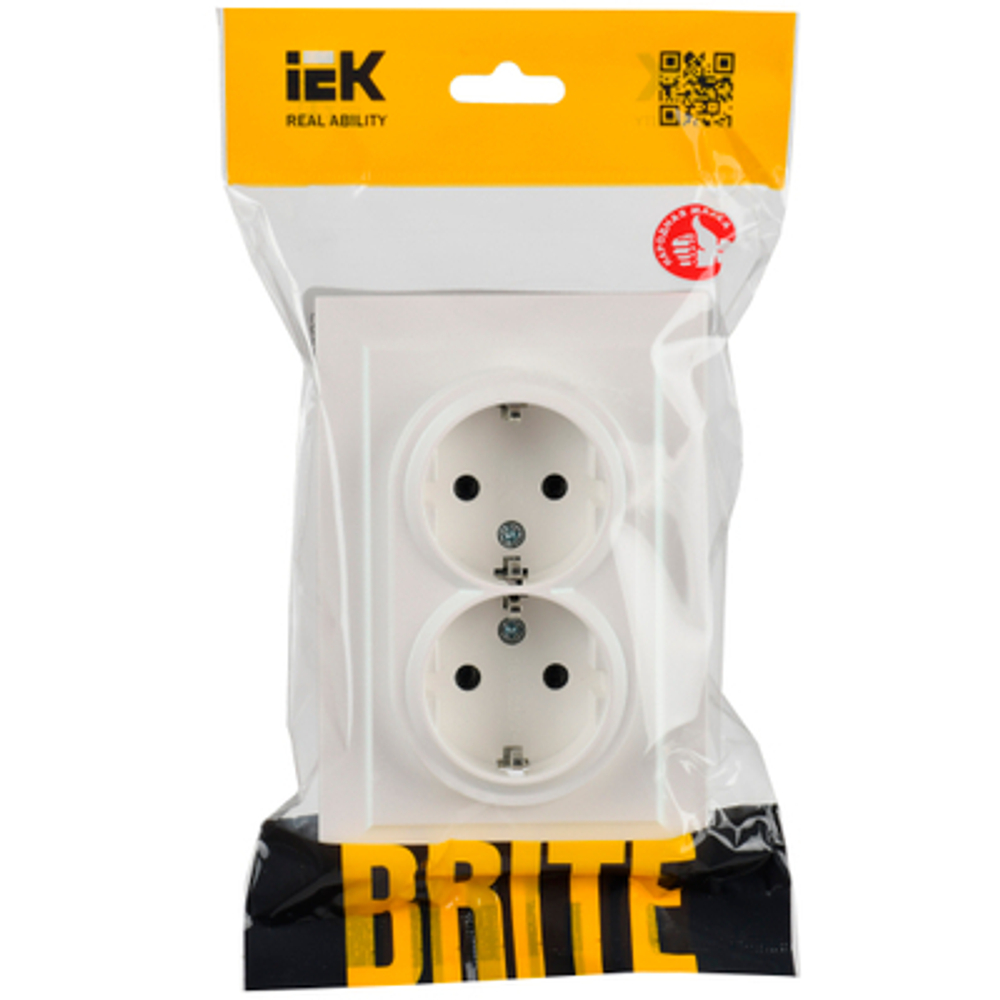 BRITE Розетка 2-местная с заземлением без защитных шторок 16А в сборе РС12-3-БрЖ жемчуг IEK