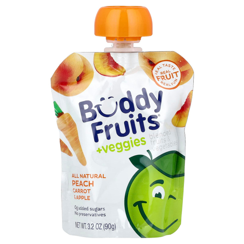 Buddy Fruits, Смесь фруктов и овощей, персик, морковь и яблоко, 90 г (3,2 унции)