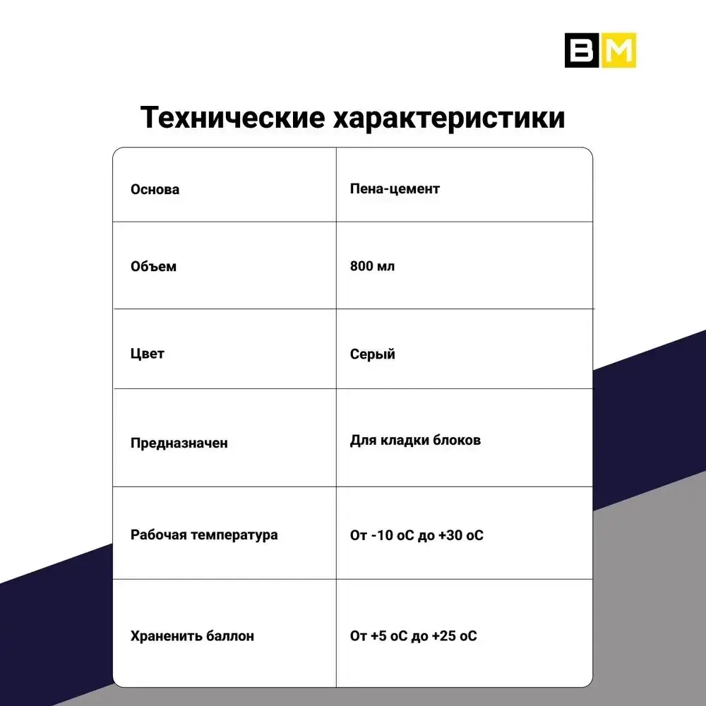 Цемент Пена, Для кладки блоков, DANIELS, серый, 800 мл, 1шт