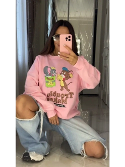 Свитшот женский с мультяшным принтом oversize