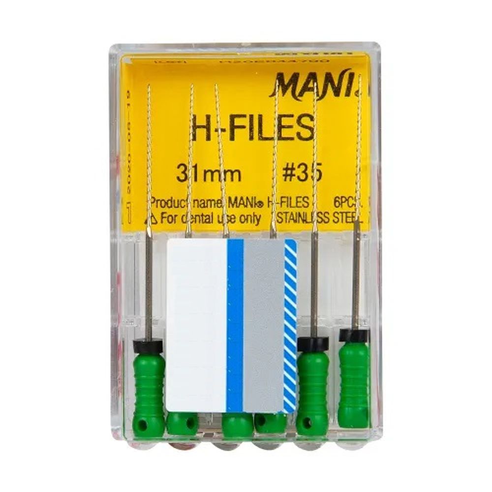 H-Files №35 (31мм) Mani Аш-Файлы (6шт.) Мани, корневой бурав ручной, эндодонтический