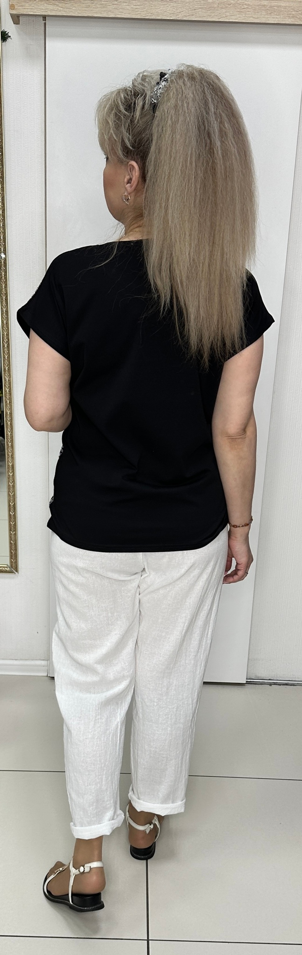 Белые итальянские брюки-момы на резинке