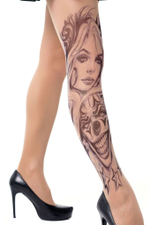 Колготки с принтом в виде девушки и злого клоуна (Размер: S-M-L) (Цвет: бежевый)