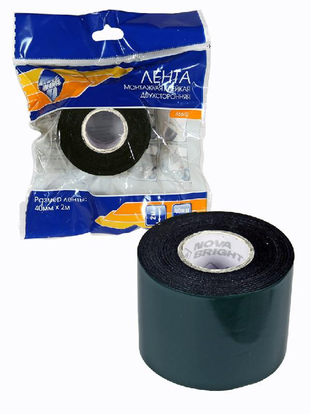Скотч 2-х сторонний  40мм х 2м зеленый Nova Bright 46672