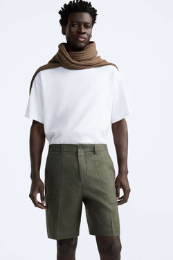 ZARA ШОРТЫ ИЗ 100% ЛЬНА, ХАКИ