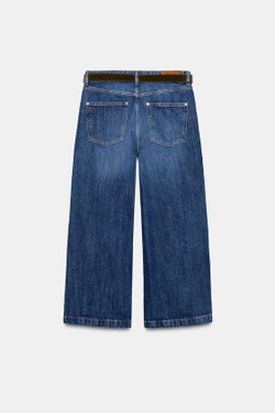 ZARA ДЖИНСЫ Z.08 WIDE LEG CROPPED С ПОЯСОМ, СИНИЙ