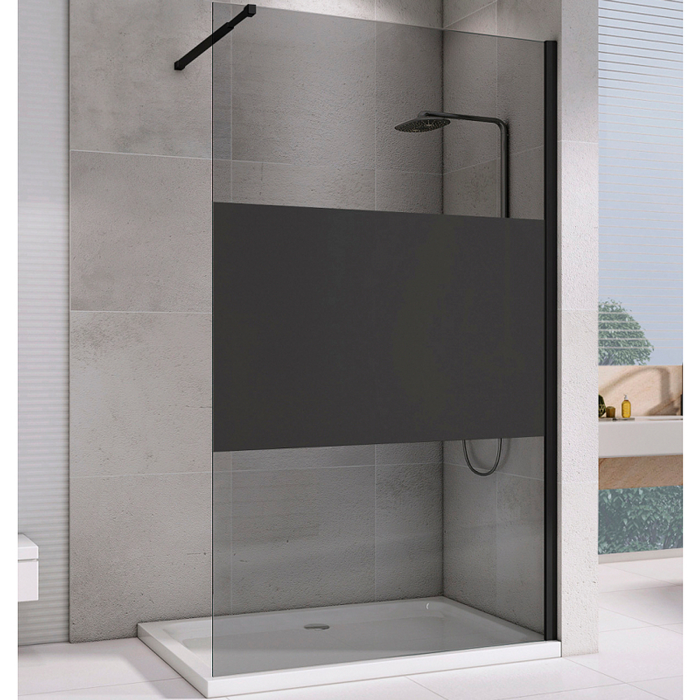 Душевая перегородка Abber Immer Offen 100 AG69100BT профиль Черный стекло прозрачное с тонированной полосой