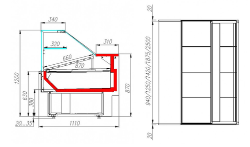 Нейтральная витрина CARBOMA BAVARIA 2 GC110 N 1,25-1 без боковин