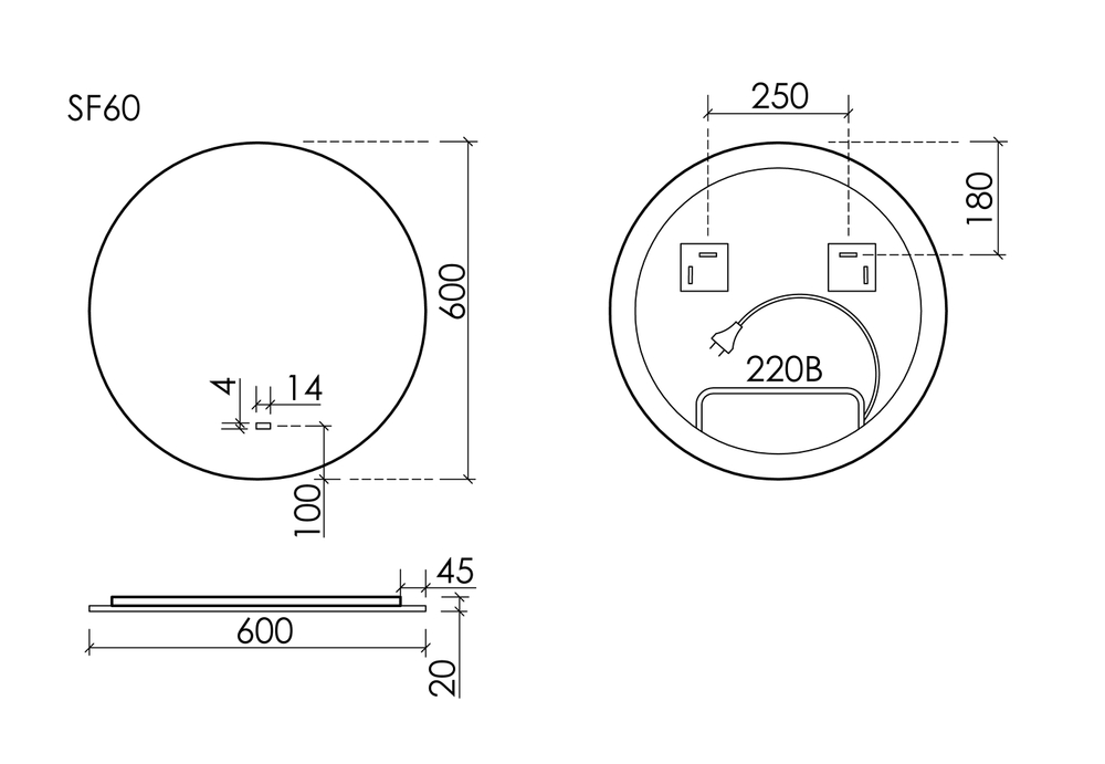 Зеркало для ванной комнаты SANCOS Sfera 2.0 2.0 D600 led подсветка 2700K/4000K/5000K SF2.600