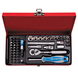 KING TONY (2551MR01) Набор торцевых головок с принадлежностями 1/4", 6-гранные, 4-14 мм, 51 предмет