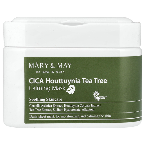 Mary & May, CICA Houttuynia Tea Tree Calming Beauty Mask, 30 шт., 400 г (14,1 унции)