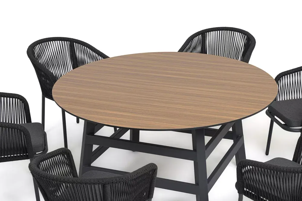 "Рио" обеденная группа на 6 персон, стол HPL "дуб", цвет темно-серый