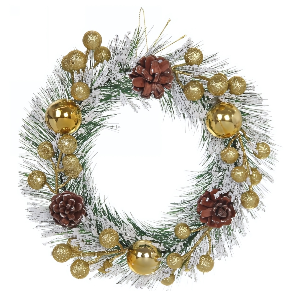 Венок новогодний d-20 см "Морозный иней" золото