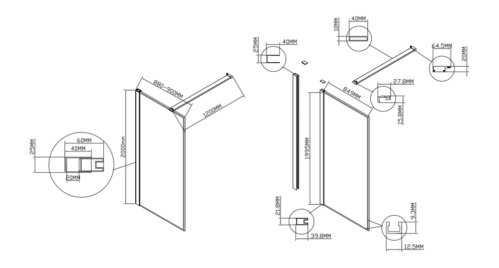 Душевая перегородка Walk-In VSW-1HS900CLG, 900*2000, брашированное золото, стекло прозрачное