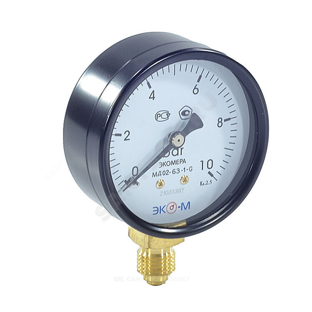 Манометр МД02 радиальный Дк63мм 0-0,6 МПа кл.2,5 G1/4" ЭКОМЕРА МД02-63-G-0,6МПа-РИ