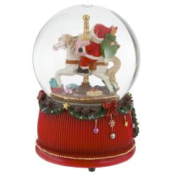 GAEM Фигурка декор в стекл шаре "Дед Мороз на лошадке" (муз с ключ, движ), D 10 см, L10 W10 H15 см
