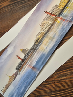 Картина авторская акварельная в паспарту 20х50 см на стену для интерьера "Весна на Ваське"