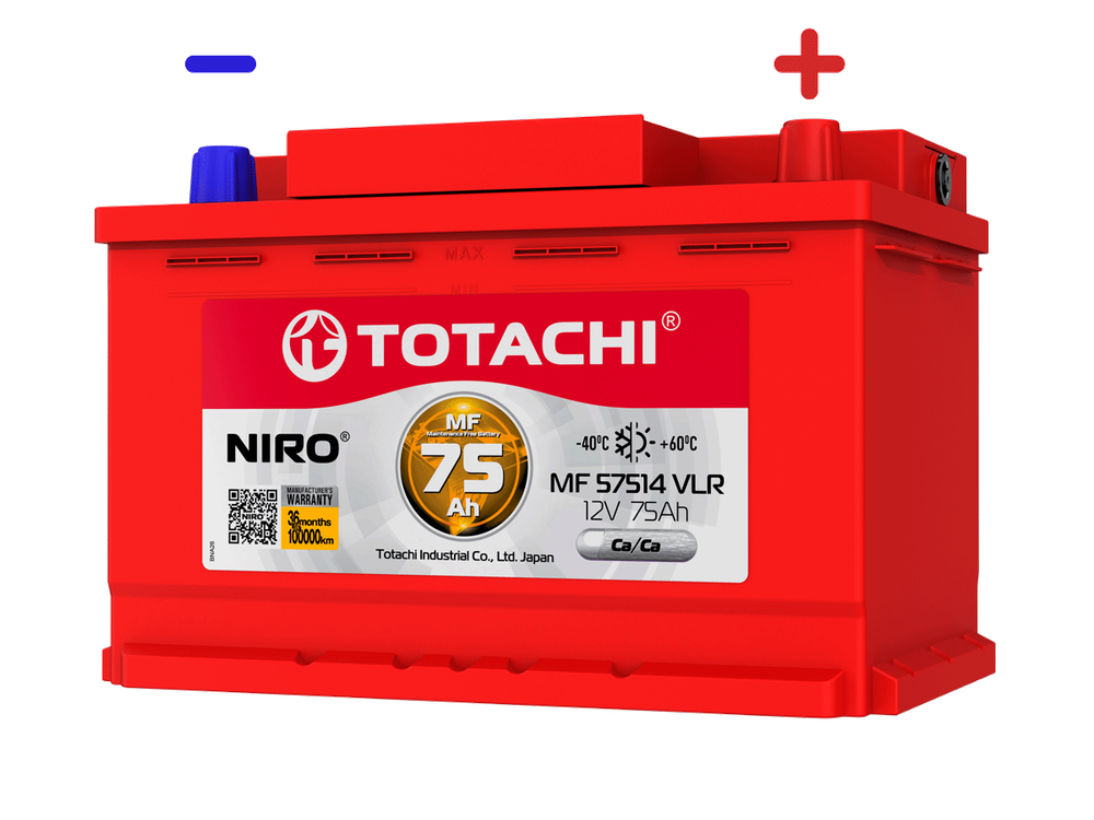 Аккумуляторная батарея АКБ TOTACHI NIRO MF 57514 VLR  75а/ч поляр. обратная 0 (JIS L