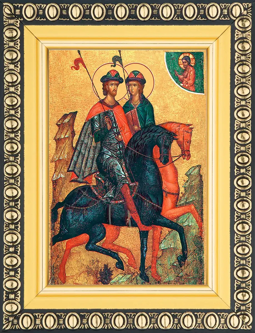Икона "Борис и Глеб" 6х9 в раме 8х11