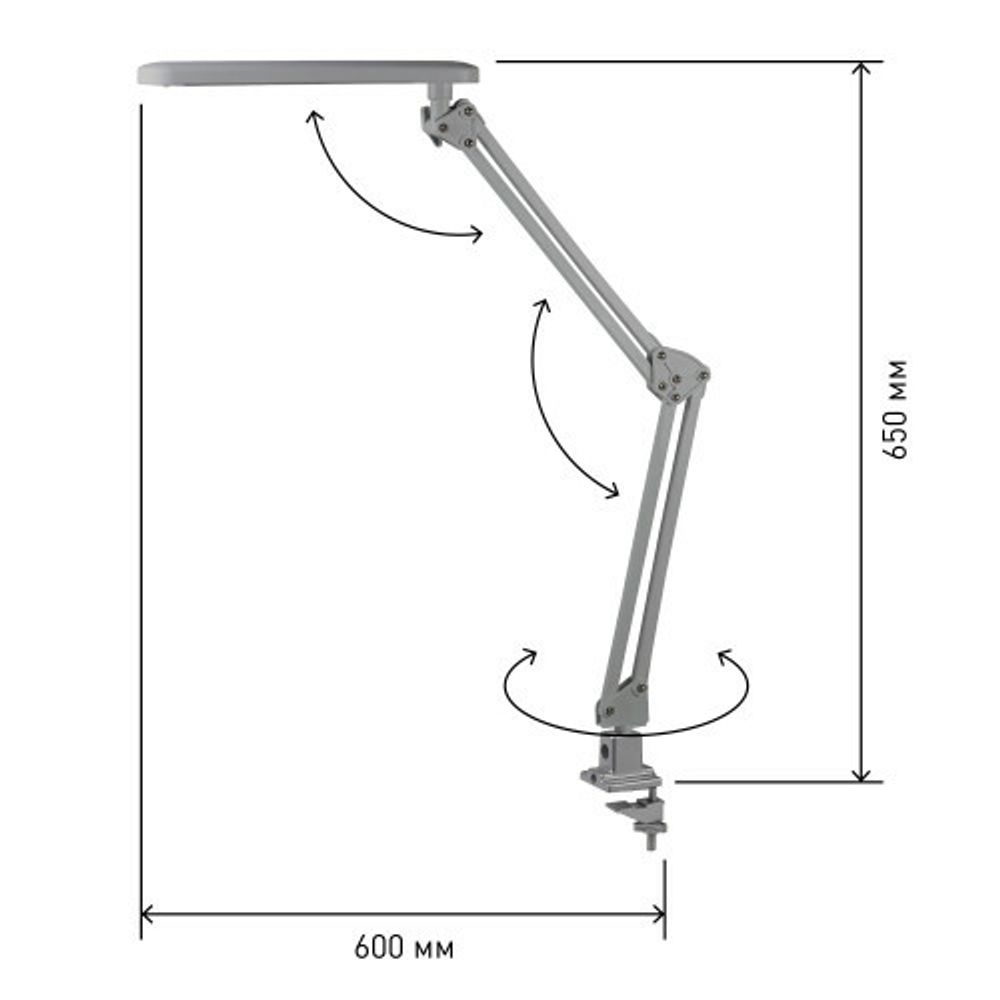 Настольный светильник ЭРА NLED-441-7W-S светодиодный на струбцине серебро