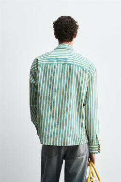 ZARA HARRY LAMBERT X DISNEY РУБАШКА В ПОЛОСКУ С ПРИНТОМ PLUTO, БЕЛЫЙ/ЗЕЛЕНЫЙ