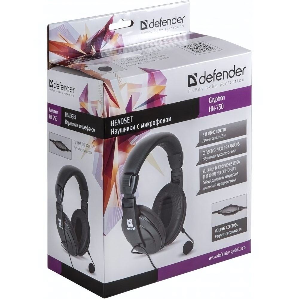 Гарнитура Defender HN-750 c регулят. гром-ти, стерео Black