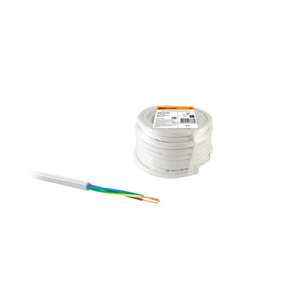 Провод бытовой ПВС Tdm Electric, 3 x 0,75 мм², 5 м, белый