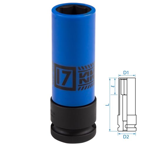 KING TONY (494517M) Головка торцевая ударная глубокая 1/2", 17 мм, тонкостенная, пластиковая защита