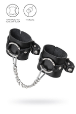 Черные наручники из толстой натуральной кожи с люверсами (Цвет: черный)