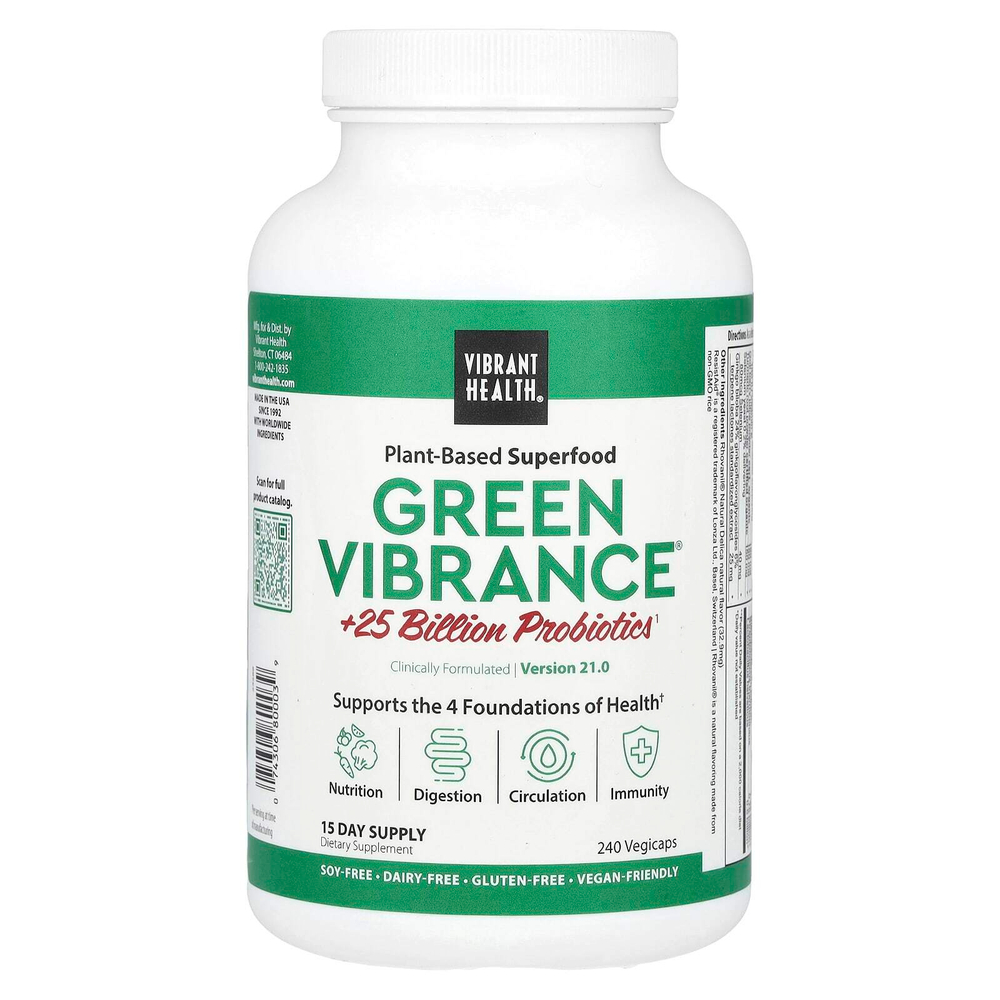 Vibrant Health, Green Vibrance, версия 21.0, 240 растительных капсул