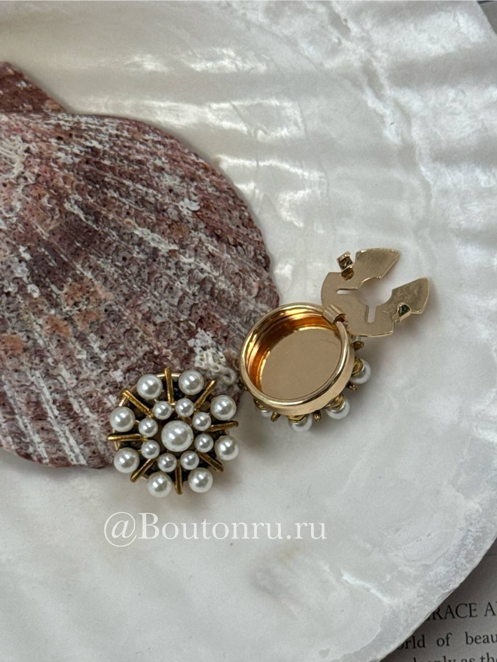 Накладка на пуговицу бронзовая с жемчугом