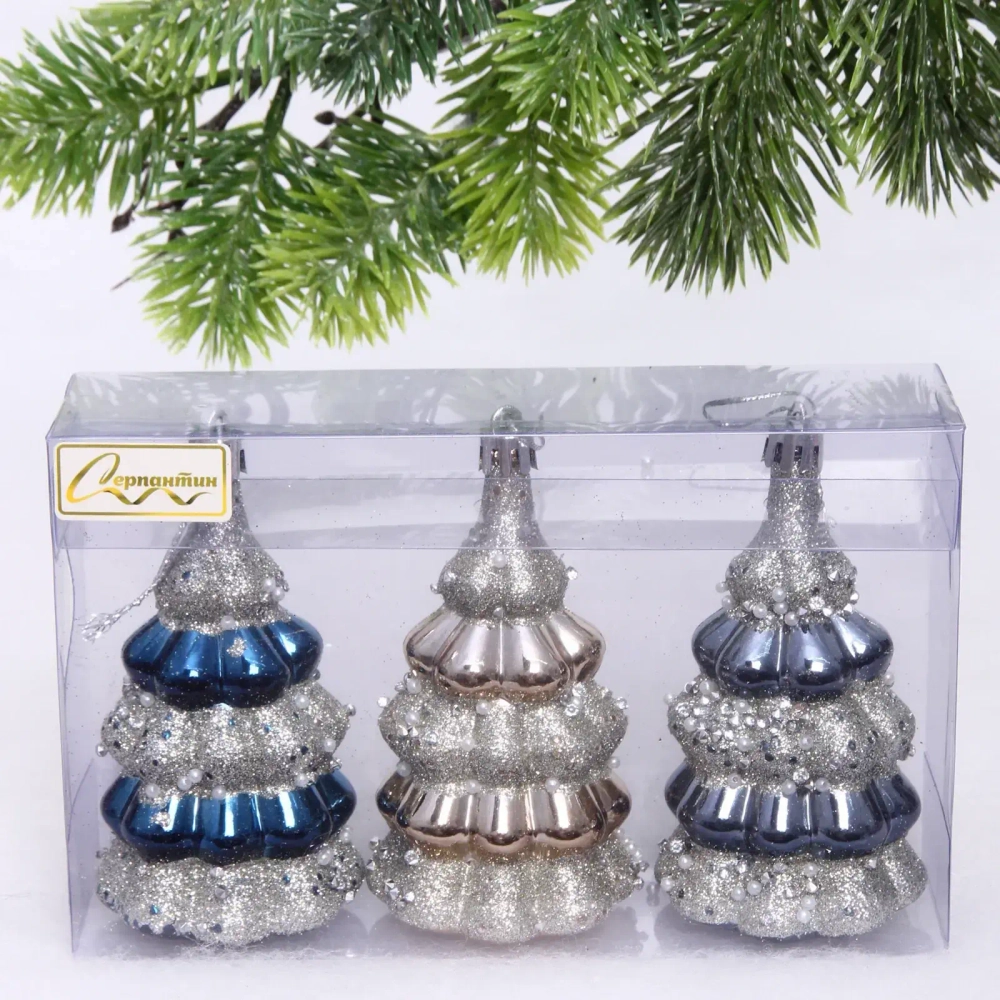 Набор украшений SHINE «Magic tree» 6х10 см (3 шт.), night blue/champagne silver/grey