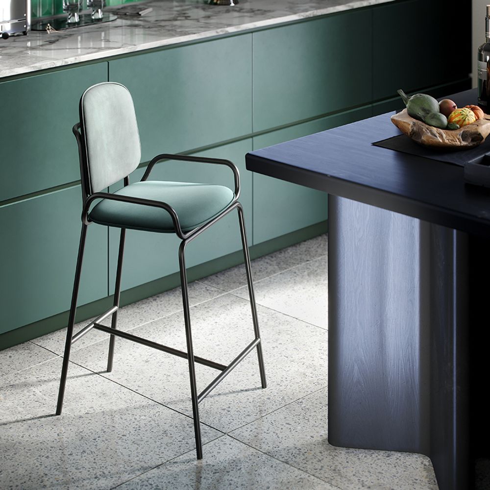 Стул барный Ror, 2 Frame, велюр, черный/зеленый