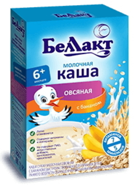 Каша сухая молочная овсяная с бананом с 6-ти месяцев 250г. Беллакт