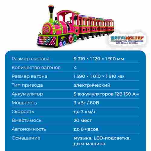 Паровозик для ребёнка «Ягодный праздник», 4 вагона, 20 мест
