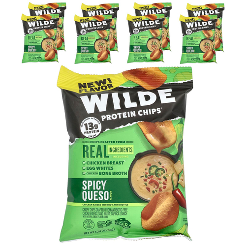 Wilde Brands, протеиновые чипсы, пряный сыр, 8 пакетиков по 38 г (1,34 унции)