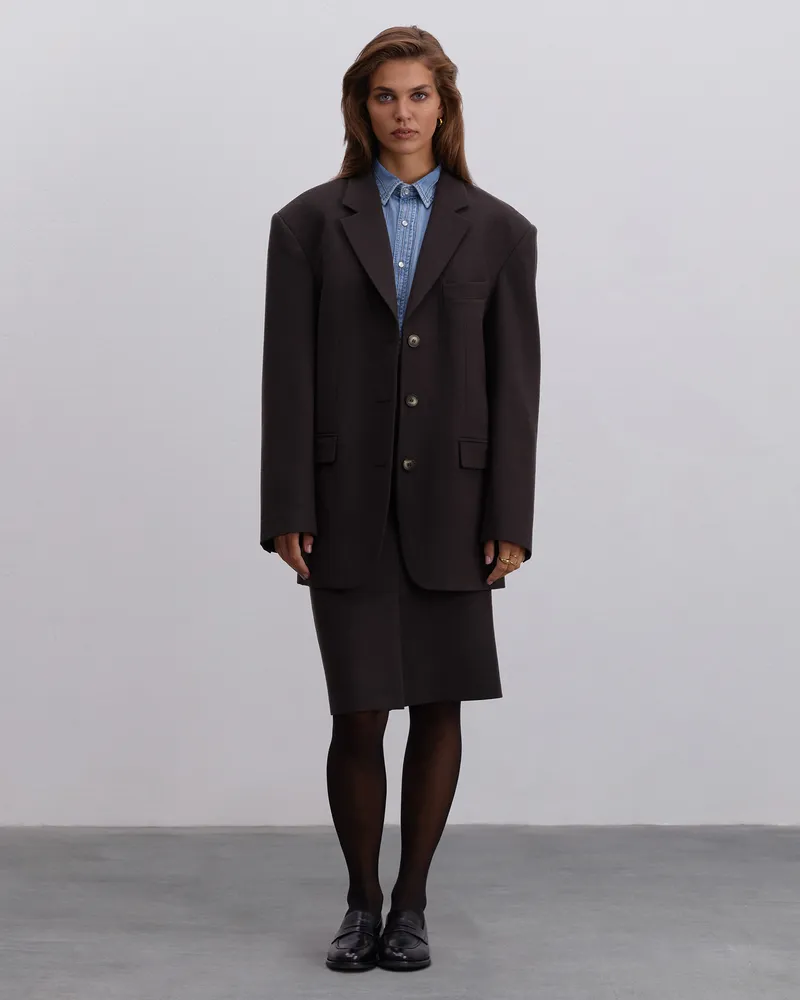 Шерстяной жакет прямого кроя коричневый