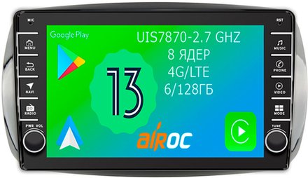 Магнитола для Smart ForTwo/ForFour 2014-2022 - Airoc AB-2509 (кнопки и крутилки), Android 13, TS20, 6/128Гб, SIM-слот, CarPlay