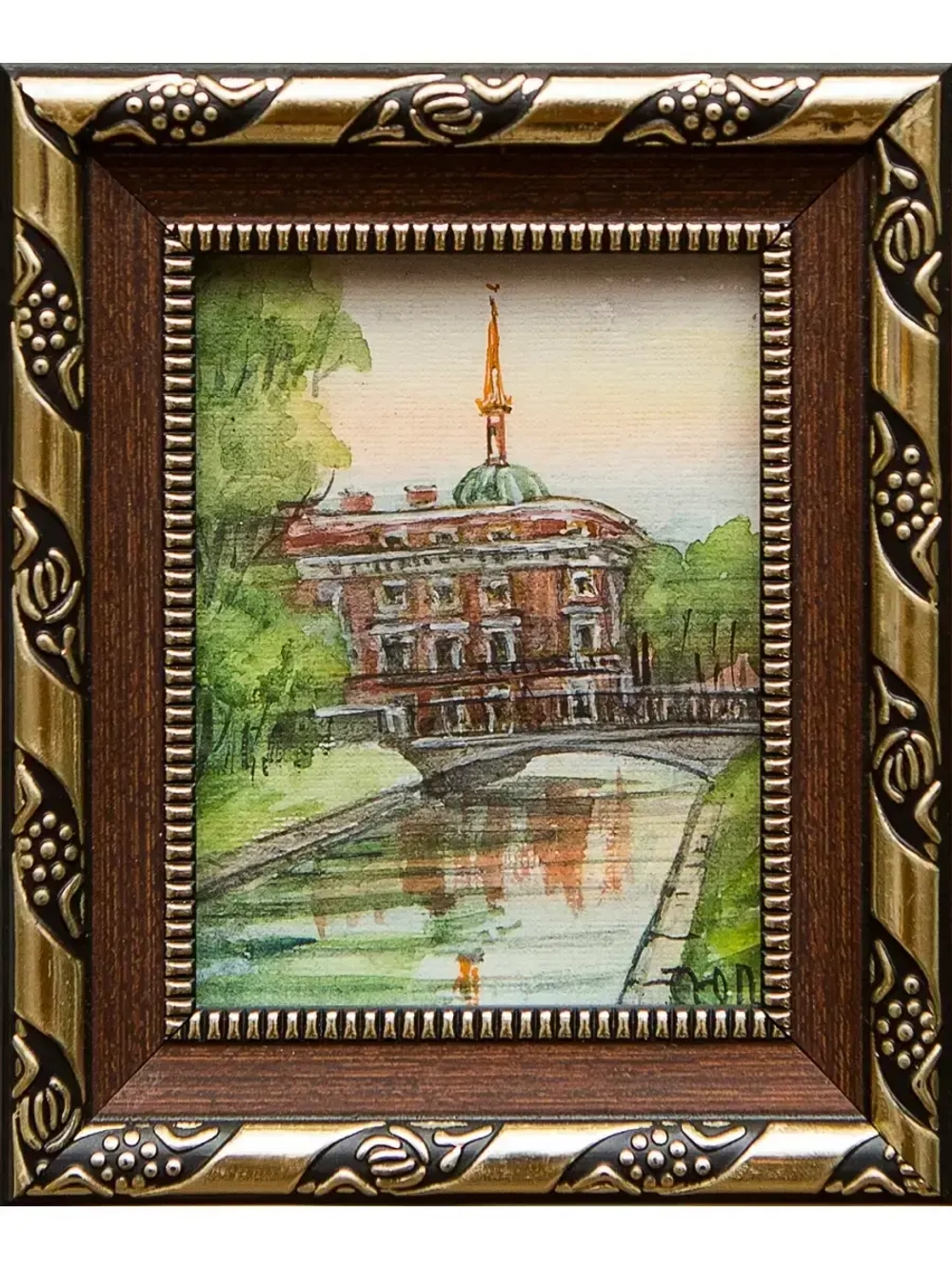 Картина акварелью "Михайловский замок. Лебяжья канавка" Лопухова