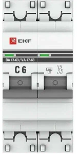Автоматический выключатель ВА 47-63, С 6А, 230/400V, 2P, EKF