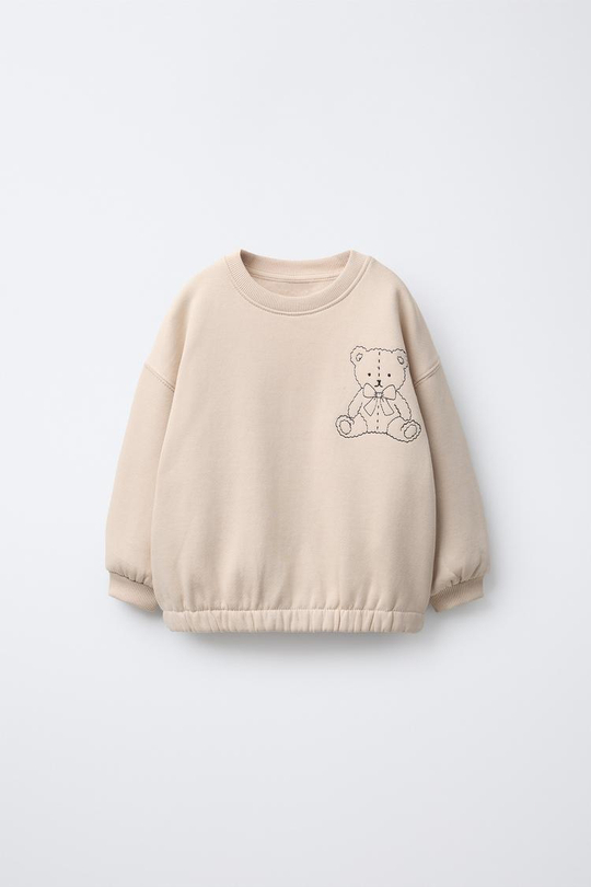 ZARA ТОЛСТОВКА С КОНТРАСТНОЙ ВЫШИВКОЙ, ЭКРЮ
