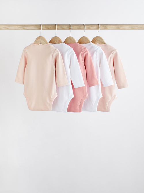 Боди с длинным рукавом для малышей Next 619-349, 5 шт., Белый, Розовый