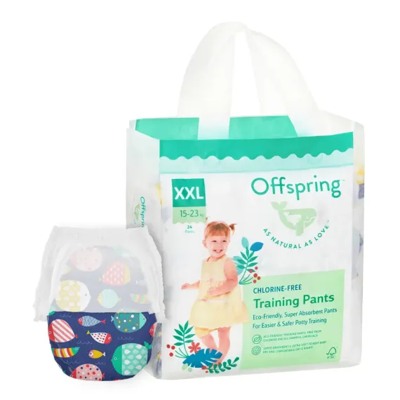Трусики-подгузники Offspring XXL 15-23 кг, 24 шт, рыбки