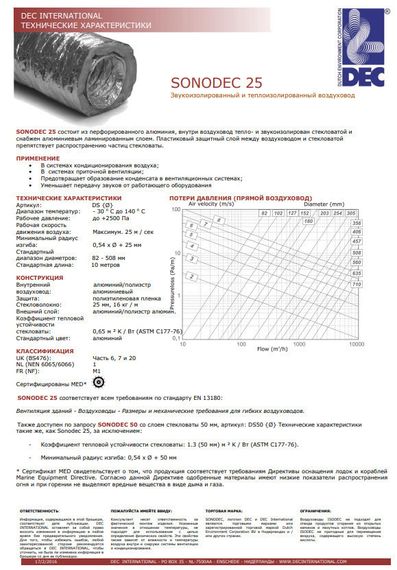 SONODEC 25-DS152мм x10м Звукопоглощающий гибкий алюминиевый воздуховод (Нидерланды)