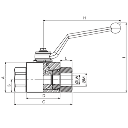 Кран 2-х ходовой шаровый BSP 3/4" DN20 P=420 с отверстиями для монтажа